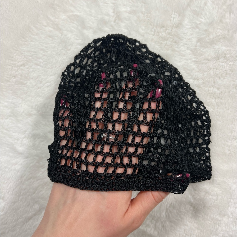 Black Sequin Crochet Mesh Juliet Cap - one size